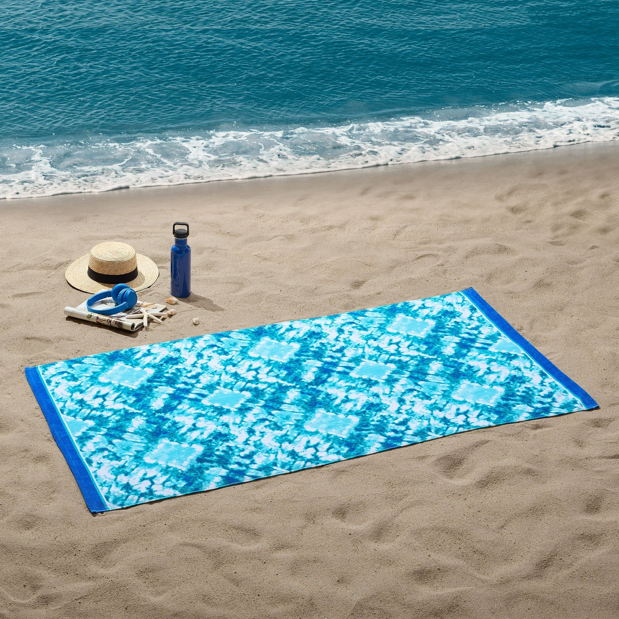 Cotton Blend Palm Print Beach Towel -34 Cotton Blend Palm Print Beach Towel -34